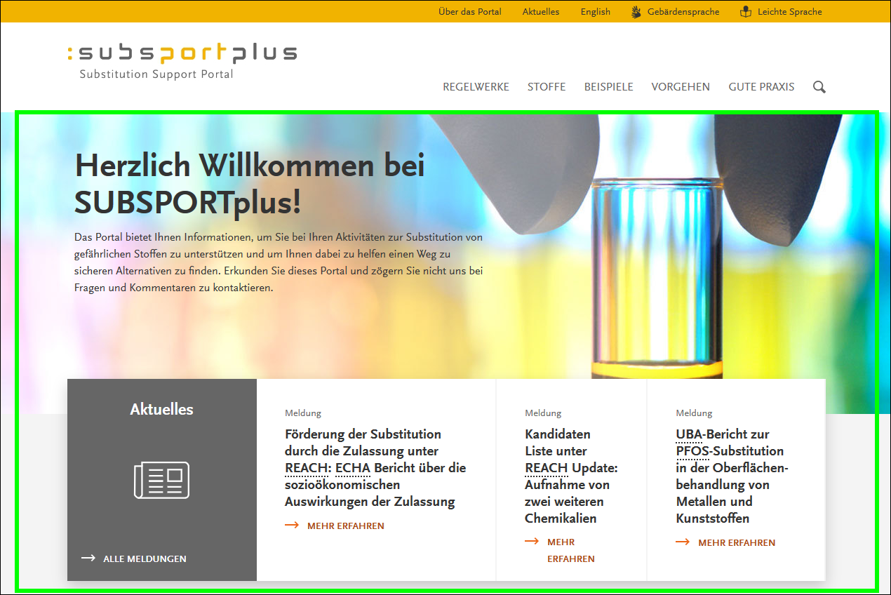 Screenshot der Startseite von subsportplus.eu